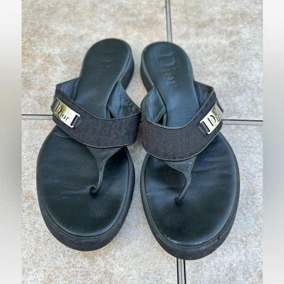 Christian Dior Diorissmo Black Logo Platform Flip Flops Sandals - Picture 3 of 13